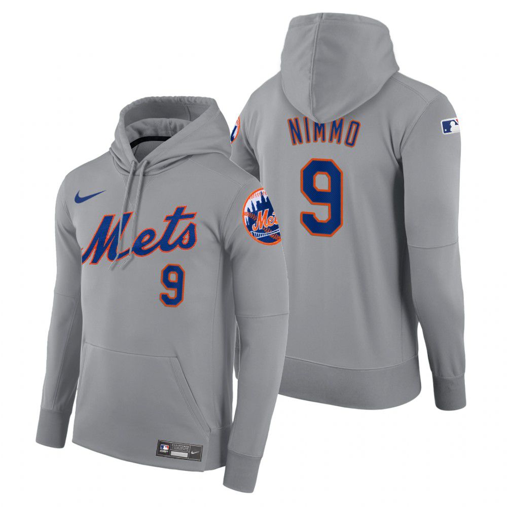 Men New York Mets #9 Nimmo gray road hoodie 2021 MLB Nike Jerseys